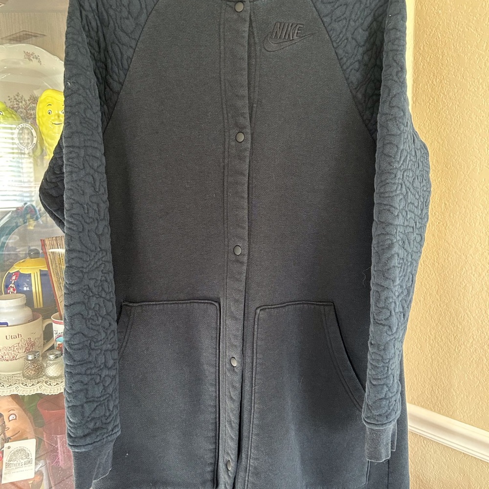 Nike Black Embroidered Logo Snap Long Jacket